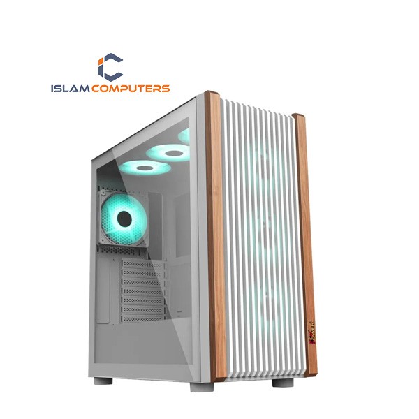 PC POWER WOOD MESH WH Casing With 4 FANS and 550W PSU WHITE