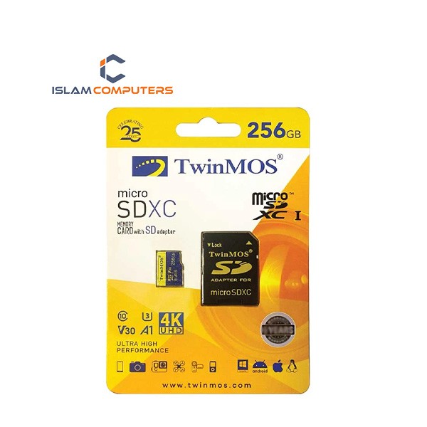Twinmos 256GB MicroSDXC UHS-I U3 Class 10 V30 Memory Card with Adapter (TM256MSDXC10V30U3)