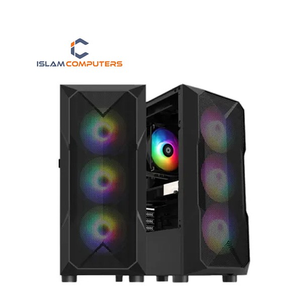 Pc Power #PG-GC2301 ATX Mid Tower Gaming Casing 3 X ARGB FAN WITH 550WW PSU BLACK