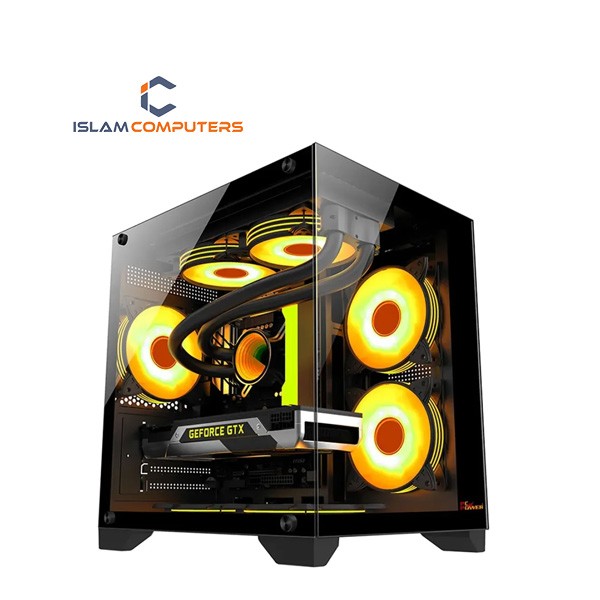 PC POWER OCEAN VIEW M-ATX GAMING CASING WITH 7 ARGB FAN WITH 350W POWER SUPPLY BLACK